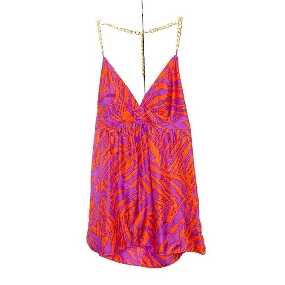 MILLY 100% Silk Red/Purple Print Chain Strap Halter Top Sz 2 $295 - Picture 3 of 9